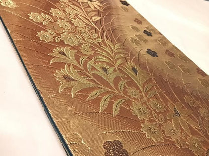 平和屋着物◎全通柄袋帯　道長草花文　金糸　正絹　逸品　AABM9935yx
