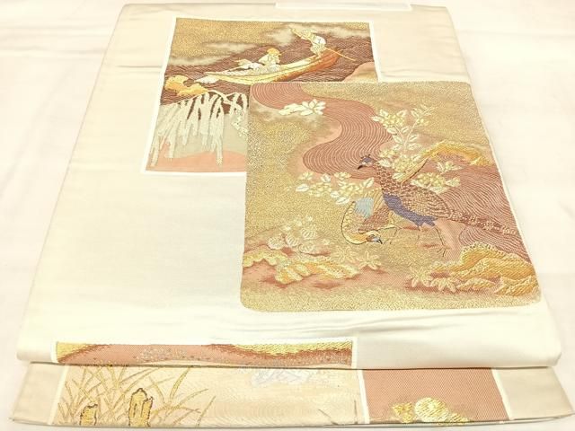 平和屋着物◎六通柄袋帯　唐織　色紙蒔絵　金銀糸　正絹　逸品　AABM9937yx