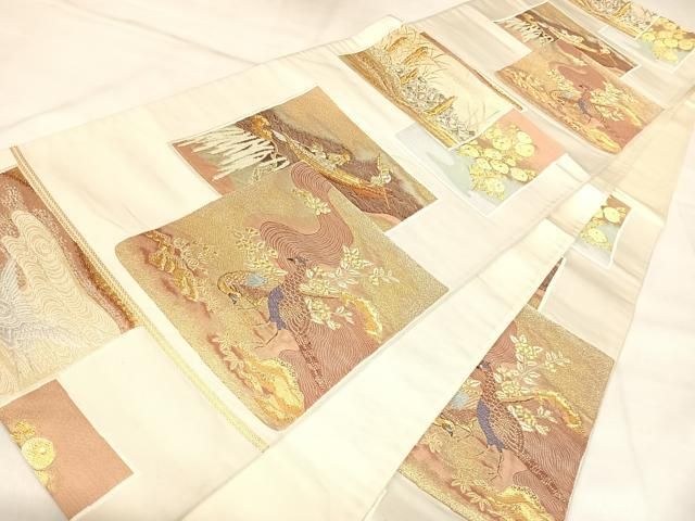 平和屋着物◎六通柄袋帯　唐織　色紙蒔絵　金銀糸　正絹　逸品　AABM9937yx