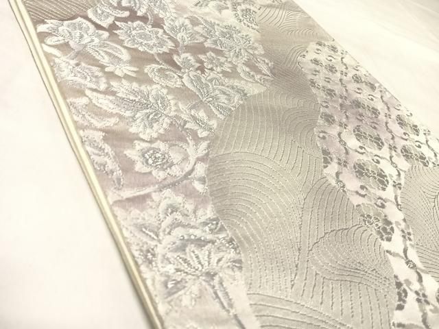平和屋着物◎六通柄袋帯　唐織　道長流水更紗花文　銀糸　正絹　逸品　AABM9938yx