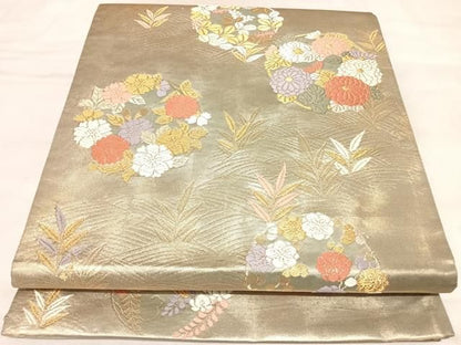 平和屋着物◎六通柄袋帯　唐織　流水花丸文　金糸　正絹　逸品　AABM9953yx
