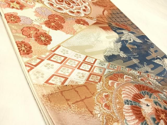 平和屋着物◎西陣　六通柄袋帯　唐織　鏡裏王朝文　金銀糸　証紙付き　正絹　逸品　AABM9969yx