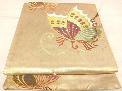 平和屋着物◎六通柄袋帯　唐織　群蝶文　金糸　引箔　正絹　逸品　AABM9972yx