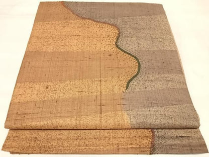 平和屋着物◎太鼓柄袋帯　紬地　相良刺繍　道長文　正絹　逸品　AABM9980yx