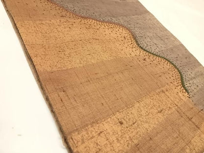 平和屋着物◎太鼓柄袋帯　紬地　相良刺繍　道長文　正絹　逸品　AABM9980yx