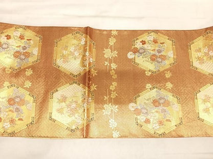 平和屋着物◎佐賀錦　太鼓柄袋帯　唐織　紗綾形鳳凰鴛鴦枝花文　金糸　正絹　逸品　AABM9982yx