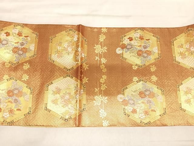 平和屋着物◎佐賀錦　太鼓柄袋帯　唐織　紗綾形鳳凰鴛鴦枝花文　金糸　正絹　逸品　AABM9982yx