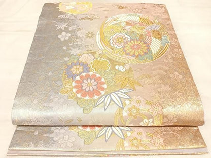 平和屋着物◎六通柄袋帯　唐織　立涌花丸華紋　金銀糸　正絹　逸品　AABN0076yx