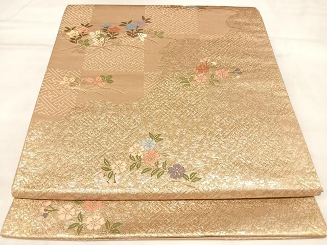 平和屋着物◎六通柄袋帯　唐織　紗綾形舞花文　金銀糸　正絹　逸品　AABN0078yx