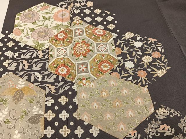 平和屋着物●豪華色留袖　駒刺繍　亀甲花唐草文　金彩　ロング丈　正絹　逸品　AABN0401ph