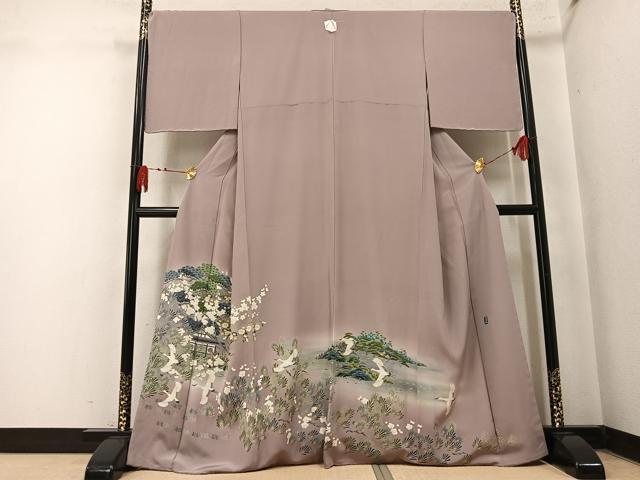 平和屋着物●豪華色留袖　友禅　作家物　群鶴風景草花文　暈し染め　正絹　逸品　未使用　AABN0403ph