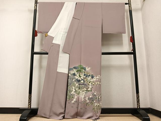 平和屋着物●豪華色留袖　友禅　作家物　群鶴風景草花文　暈し染め　正絹　逸品　未使用　AABN0403ph