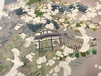 平和屋着物●豪華色留袖　友禅　作家物　群鶴風景草花文　暈し染め　正絹　逸品　未使用　AABN0403ph