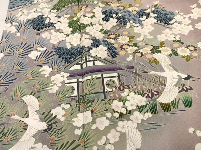 平和屋着物●豪華色留袖　友禅　作家物　群鶴風景草花文　暈し染め　正絹　逸品　未使用　AABN0403ph