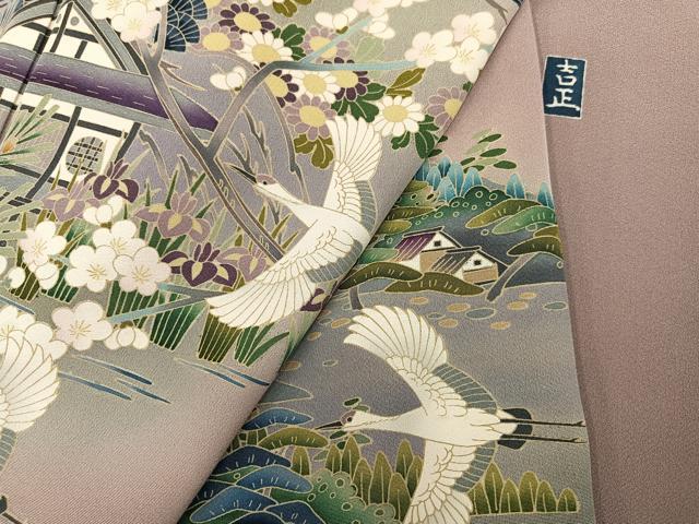 平和屋着物●豪華色留袖　友禅　作家物　群鶴風景草花文　暈し染め　正絹　逸品　未使用　AABN0403ph