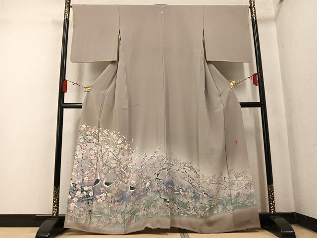 平和屋着物●豪華色留袖　友禅　作家物　群鳥梅松文　暈し染め　正絹　逸品　AABN0405ph