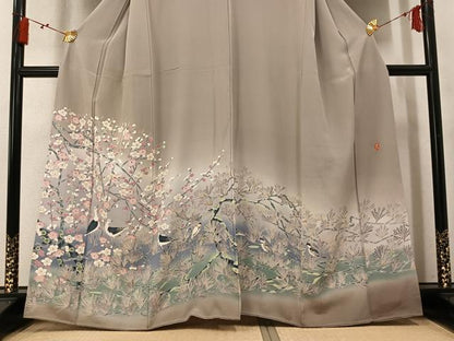 平和屋着物●豪華色留袖　友禅　作家物　群鳥梅松文　暈し染め　正絹　逸品　AABN0405ph