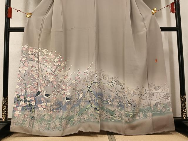 平和屋着物●豪華色留袖　友禅　作家物　群鳥梅松文　暈し染め　正絹　逸品　AABN0405ph