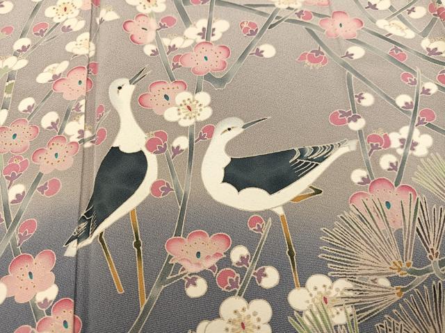平和屋着物●豪華色留袖　友禅　作家物　群鳥梅松文　暈し染め　正絹　逸品　AABN0405ph