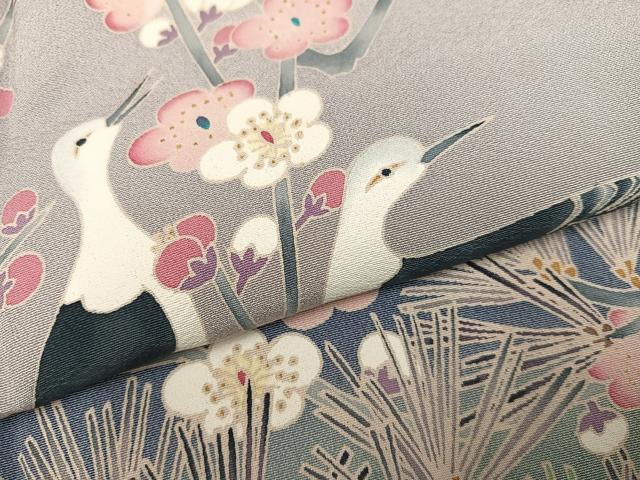 平和屋着物●豪華色留袖　友禅　作家物　群鳥梅松文　暈し染め　正絹　逸品　AABN0405ph