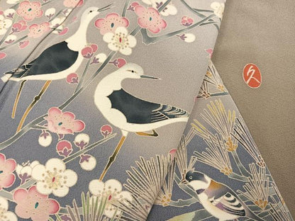 平和屋着物●豪華色留袖　友禅　作家物　群鳥梅松文　暈し染め　正絹　逸品　AABN0405ph