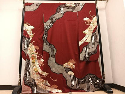 平和屋着物●豪華振袖　絞り　駒刺繍　草花文　金銀彩　京都きもの友禅扱い　正絹　逸品　AABN0410ph