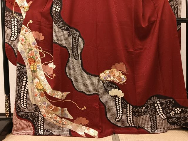 平和屋着物●豪華振袖　絞り　駒刺繍　草花文　金銀彩　京都きもの友禅扱い　正絹　逸品　AABN0410ph