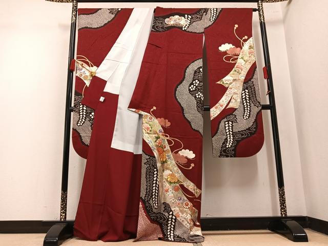 平和屋着物●豪華振袖　絞り　駒刺繍　草花文　金銀彩　京都きもの友禅扱い　正絹　逸品　AABN0410ph