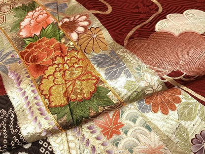 平和屋着物●豪華振袖　絞り　駒刺繍　草花文　金銀彩　京都きもの友禅扱い　正絹　逸品　AABN0410ph