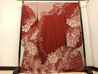 平和屋着物●豪華振袖　絞り　駒刺繍　草花文　正絹　逸品　AABN0412ph