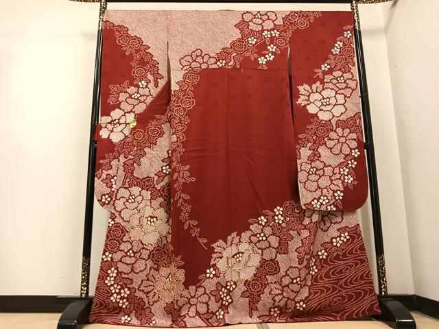 平和屋着物●豪華振袖　絞り　駒刺繍　草花文　正絹　逸品　AABN0412ph