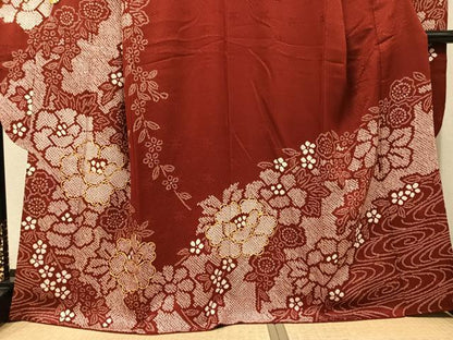 平和屋着物●豪華振袖　絞り　駒刺繍　草花文　正絹　逸品　AABN0412ph