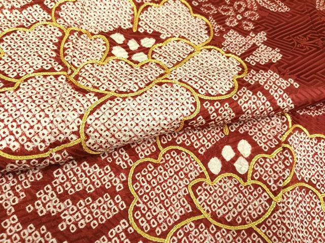 平和屋着物●豪華振袖　絞り　駒刺繍　草花文　正絹　逸品　AABN0412ph
