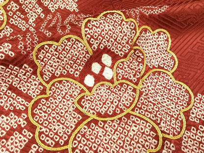 平和屋着物●豪華振袖　絞り　駒刺繍　草花文　正絹　逸品　AABN0412ph