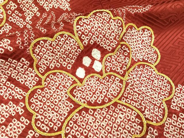 平和屋着物●豪華振袖　絞り　駒刺繍　草花文　正絹　逸品　AABN0412ph