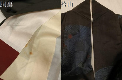 平和屋着物●本場大島紬　地空き　割り込み絣　幾何学丸文　正絹　逸品　AABN0413ph