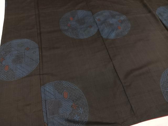 平和屋着物●本場大島紬　地空き　割り込み絣　幾何学丸文　正絹　逸品　AABN0413ph