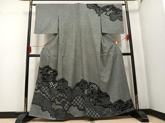 平和屋着物●訪問着　総絞り　地紙花文　黒地　正絹　逸品　AABN0415ph