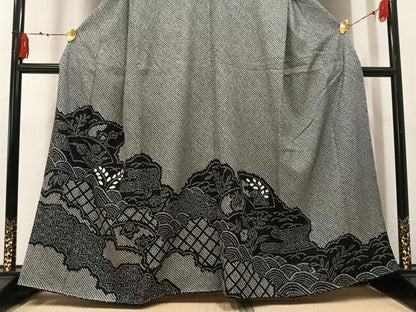 平和屋着物●訪問着　総絞り　地紙花文　黒地　正絹　逸品　AABN0415ph