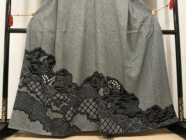 平和屋着物●訪問着　総絞り　地紙花文　黒地　正絹　逸品　AABN0415ph