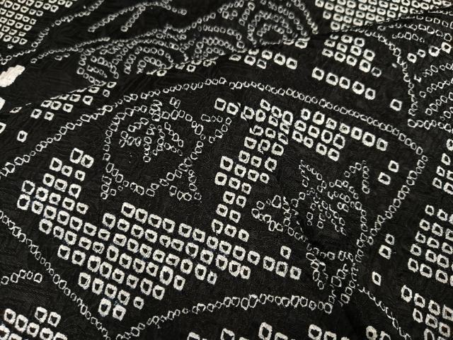 平和屋着物●訪問着　総絞り　地紙花文　黒地　正絹　逸品　AABN0415ph
