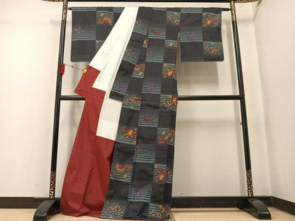 平和屋着物●上質な小紋　紬地　更紗文　金彩　正絹　逸品　未使用　AABN0417ph
