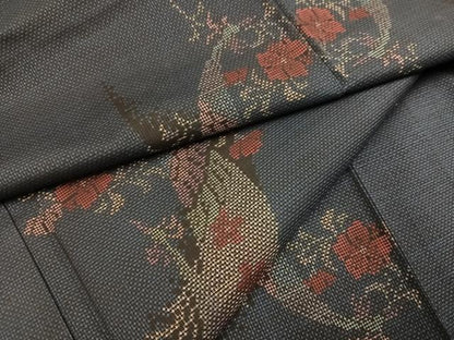 平和屋着物●本場大島紬　9マルキ　草花文　正絹　逸品　AABN0419ph