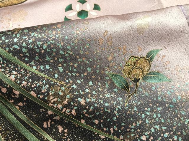平和屋着物●豪華振袖　尾長鳥花文　暈し染め　金彩　金通し地　正絹　逸品　AABN0423ph