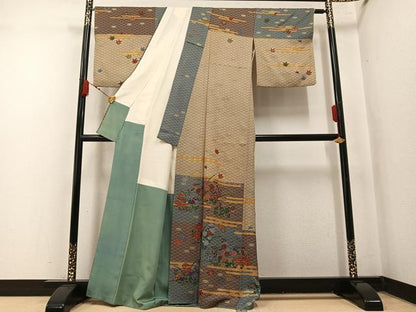 平和屋着物●ファッションデザイナー 花井幸子　訪問着　草花文　金彩　正絹　逸品　AABN0424ph