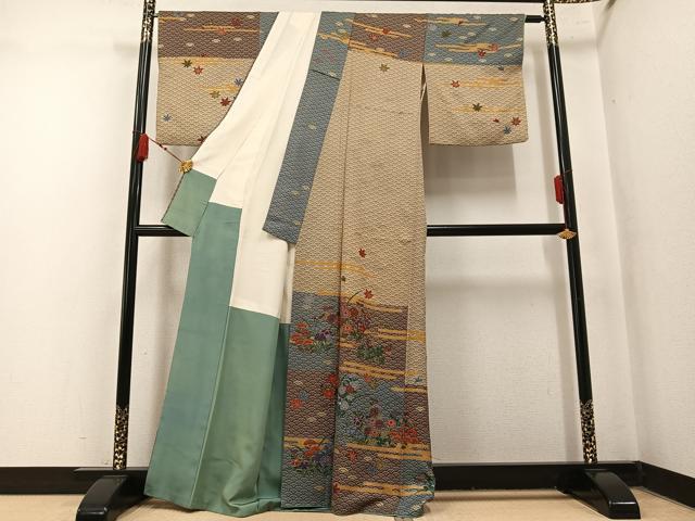 平和屋着物●ファッションデザイナー 花井幸子　訪問着　草花文　金彩　正絹　逸品　AABN0424ph