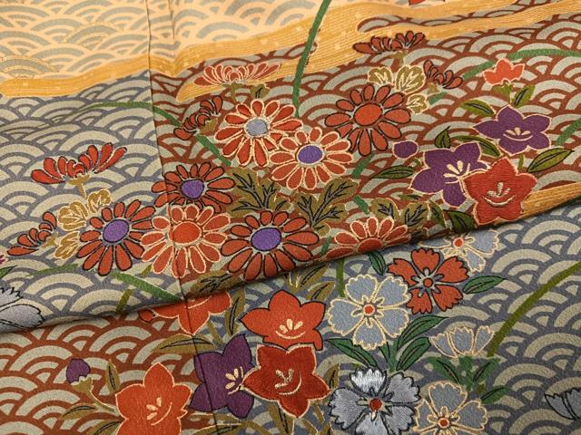 平和屋着物●ファッションデザイナー 花井幸子　訪問着　草花文　金彩　正絹　逸品　AABN0424ph