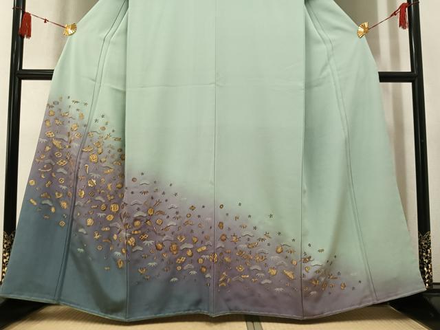 平和屋着物●訪問着　総刺繍　草花宝尽くし　暈し染め　金糸　正絹　逸品　AABN0426ph