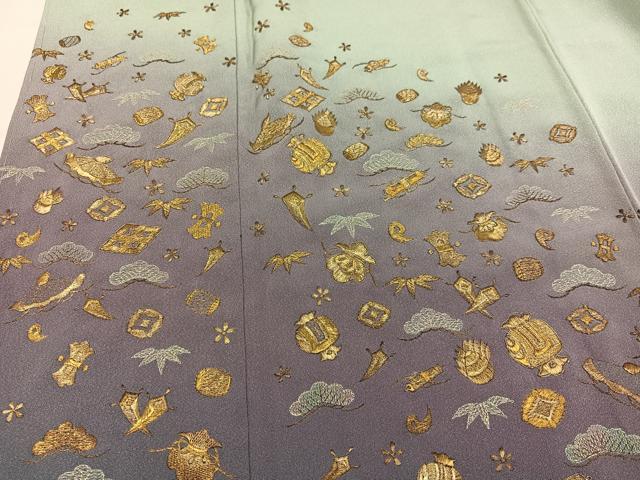 平和屋着物●訪問着　総刺繍　草花宝尽くし　暈し染め　金糸　正絹　逸品　AABN0426ph