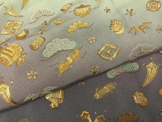 平和屋着物●訪問着　総刺繍　草花宝尽くし　暈し染め　金糸　正絹　逸品　AABN0426ph